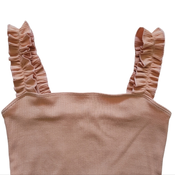 Sunday Best Orange Firecracker Ruffle Strap Ribbed Thong-cut Bodysuit, Size XS - Picture 2 of 11